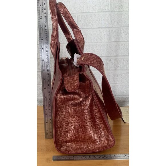 La Gioe di Toscana Dome Large Maroon Metallic Pebbled Leather 2-way bag EUC - Picture 8 of 16